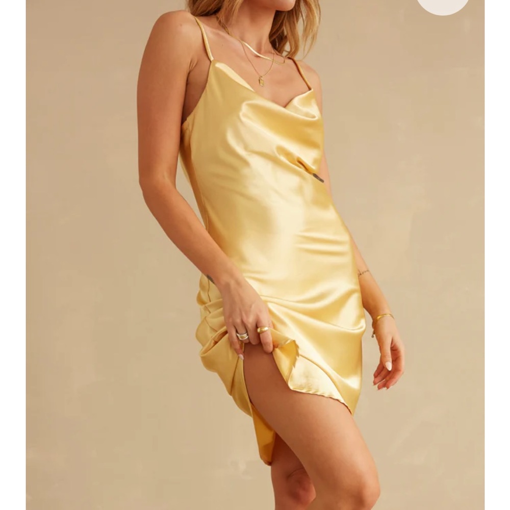 yellow silk midi dress